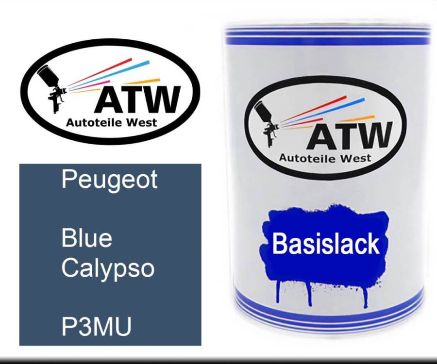 Peugeot, Blue Calypso, P3MU: 500ml Lackdose, von ATW Autoteile West.